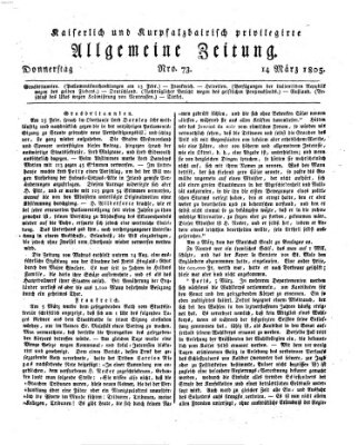 Kaiserlich- und Kurpfalzbairisch privilegirte allgemeine Zeitung (Allgemeine Zeitung) Donnerstag 14. März 1805