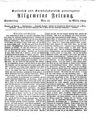 Kaiserlich- und Kurpfalzbairisch privilegirte allgemeine Zeitung (Allgemeine Zeitung) Donnerstag 28. März 1805