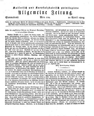 Kaiserlich- und Kurpfalzbairisch privilegirte allgemeine Zeitung (Allgemeine Zeitung) Samstag 20. April 1805