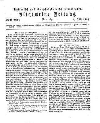 Kaiserlich- und Kurpfalzbairisch privilegirte allgemeine Zeitung (Allgemeine Zeitung) Donnerstag 13. Juni 1805