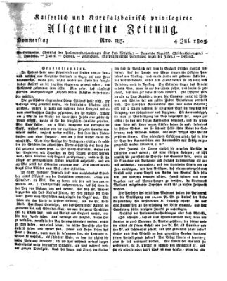 Kaiserlich- und Kurpfalzbairisch privilegirte allgemeine Zeitung (Allgemeine Zeitung) Donnerstag 4. Juli 1805