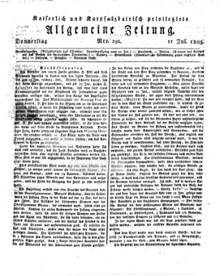 Kaiserlich- und Kurpfalzbairisch privilegirte allgemeine Zeitung (Allgemeine Zeitung) Donnerstag 11. Juli 1805