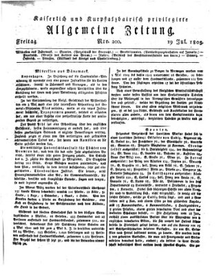 Kaiserlich- und Kurpfalzbairisch privilegirte allgemeine Zeitung (Allgemeine Zeitung) Freitag 19. Juli 1805