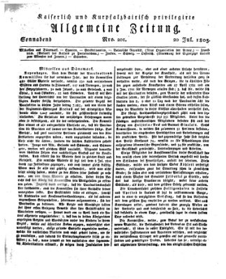 Kaiserlich- und Kurpfalzbairisch privilegirte allgemeine Zeitung (Allgemeine Zeitung) Samstag 20. Juli 1805