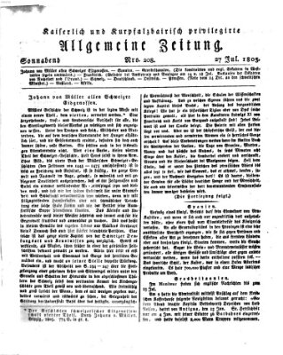 Kaiserlich- und Kurpfalzbairisch privilegirte allgemeine Zeitung (Allgemeine Zeitung) Samstag 27. Juli 1805