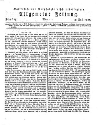 Kaiserlich- und Kurpfalzbairisch privilegirte allgemeine Zeitung (Allgemeine Zeitung) Dienstag 30. Juli 1805