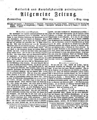 Kaiserlich- und Kurpfalzbairisch privilegirte allgemeine Zeitung (Allgemeine Zeitung) Donnerstag 1. August 1805