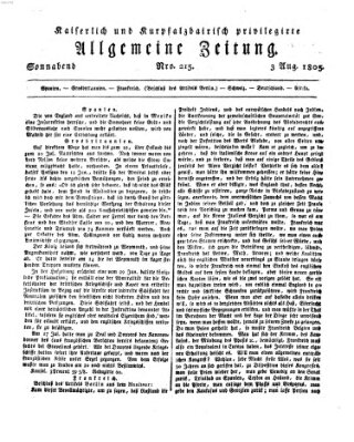 Kaiserlich- und Kurpfalzbairisch privilegirte allgemeine Zeitung (Allgemeine Zeitung) Samstag 3. August 1805