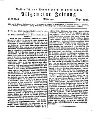 Kaiserlich- und Kurpfalzbairisch privilegirte allgemeine Zeitung (Allgemeine Zeitung) Sonntag 1. September 1805