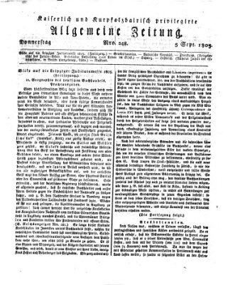 Kaiserlich- und Kurpfalzbairisch privilegirte allgemeine Zeitung (Allgemeine Zeitung) Donnerstag 5. September 1805