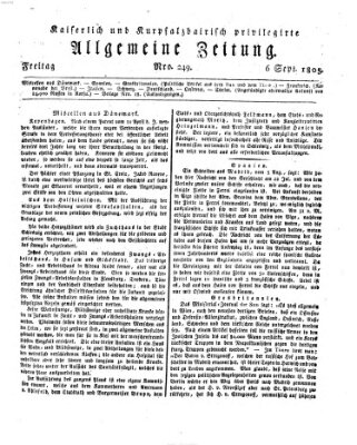 Kaiserlich- und Kurpfalzbairisch privilegirte allgemeine Zeitung (Allgemeine Zeitung) Freitag 6. September 1805