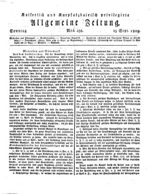 Kaiserlich- und Kurpfalzbairisch privilegirte allgemeine Zeitung (Allgemeine Zeitung) Sonntag 15. September 1805