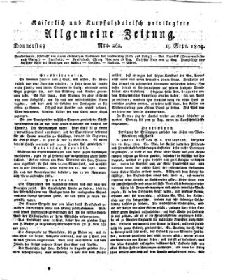 Kaiserlich- und Kurpfalzbairisch privilegirte allgemeine Zeitung (Allgemeine Zeitung) Donnerstag 19. September 1805