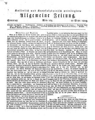 Kaiserlich- und Kurpfalzbairisch privilegirte allgemeine Zeitung (Allgemeine Zeitung) Sonntag 22. September 1805