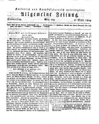 Kaiserlich- und Kurpfalzbairisch privilegirte allgemeine Zeitung (Allgemeine Zeitung) Donnerstag 26. September 1805