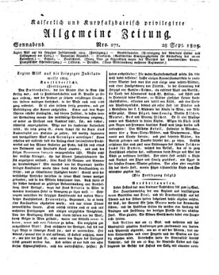 Kaiserlich- und Kurpfalzbairisch privilegirte allgemeine Zeitung (Allgemeine Zeitung) Samstag 28. September 1805