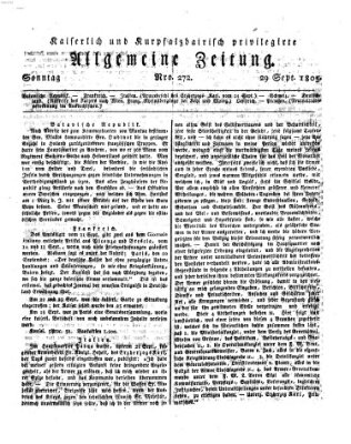 Kaiserlich- und Kurpfalzbairisch privilegirte allgemeine Zeitung (Allgemeine Zeitung) Sonntag 29. September 1805