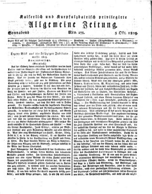 Kaiserlich- und Kurpfalzbairisch privilegirte allgemeine Zeitung (Allgemeine Zeitung) Samstag 5. Oktober 1805