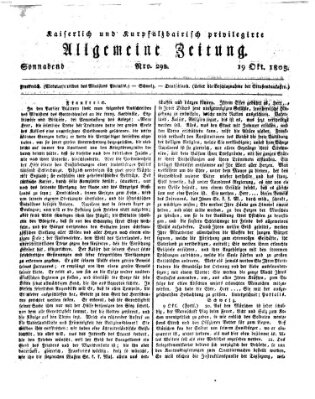 Kaiserlich- und Kurpfalzbairisch privilegirte allgemeine Zeitung (Allgemeine Zeitung) Samstag 19. Oktober 1805