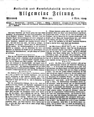 Kaiserlich- und Kurpfalzbairisch privilegirte allgemeine Zeitung (Allgemeine Zeitung) Mittwoch 6. November 1805