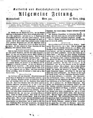 Kaiserlich- und Kurpfalzbairisch privilegirte allgemeine Zeitung (Allgemeine Zeitung) Samstag 16. November 1805