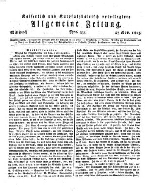 Kaiserlich- und Kurpfalzbairisch privilegirte allgemeine Zeitung (Allgemeine Zeitung) Mittwoch 27. November 1805