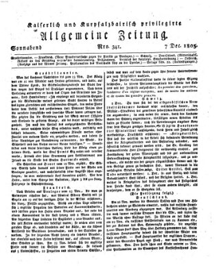 Kaiserlich- und Kurpfalzbairisch privilegirte allgemeine Zeitung (Allgemeine Zeitung) Samstag 7. Dezember 1805