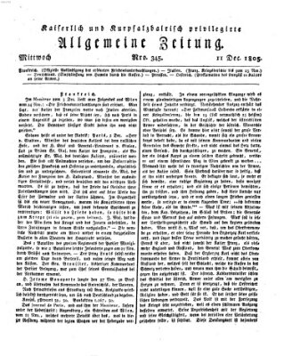 Kaiserlich- und Kurpfalzbairisch privilegirte allgemeine Zeitung (Allgemeine Zeitung) Mittwoch 11. Dezember 1805