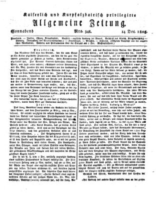 Kaiserlich- und Kurpfalzbairisch privilegirte allgemeine Zeitung (Allgemeine Zeitung) Samstag 14. Dezember 1805