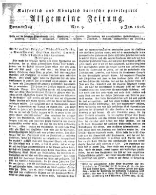 Kaiserlich- und Kurpfalzbairisch privilegirte allgemeine Zeitung (Allgemeine Zeitung) Donnerstag 9. Januar 1806