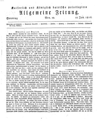 Kaiserlich- und Kurpfalzbairisch privilegirte allgemeine Zeitung (Allgemeine Zeitung) Sonntag 12. Januar 1806