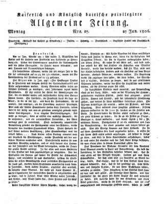 Kaiserlich- und Kurpfalzbairisch privilegirte allgemeine Zeitung (Allgemeine Zeitung) Montag 27. Januar 1806