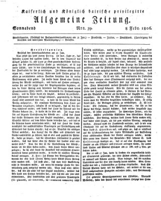 Kaiserlich- und Kurpfalzbairisch privilegirte allgemeine Zeitung (Allgemeine Zeitung) Samstag 8. Februar 1806