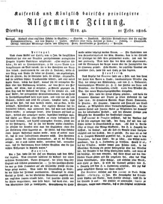 Kaiserlich- und Kurpfalzbairisch privilegirte allgemeine Zeitung (Allgemeine Zeitung) Dienstag 11. Februar 1806