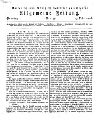 Kaiserlich- und Kurpfalzbairisch privilegirte allgemeine Zeitung (Allgemeine Zeitung) Sonntag 23. Februar 1806