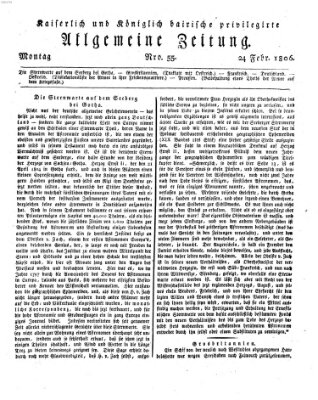 Kaiserlich- und Kurpfalzbairisch privilegirte allgemeine Zeitung (Allgemeine Zeitung) Montag 24. Februar 1806