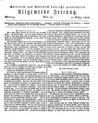 Kaiserlich- und Kurpfalzbairisch privilegirte allgemeine Zeitung (Allgemeine Zeitung) Montag 10. März 1806