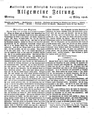 Kaiserlich- und Kurpfalzbairisch privilegirte allgemeine Zeitung (Allgemeine Zeitung) Montag 17. März 1806