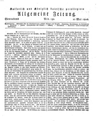 Kaiserlich- und Kurpfalzbairisch privilegirte allgemeine Zeitung (Allgemeine Zeitung) Samstag 10. Mai 1806