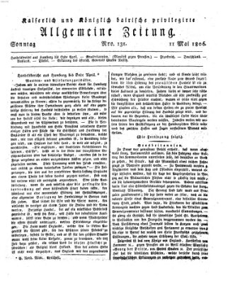 Kaiserlich- und Kurpfalzbairisch privilegirte allgemeine Zeitung (Allgemeine Zeitung) Sonntag 11. Mai 1806