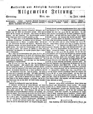 Kaiserlich- und Kurpfalzbairisch privilegirte allgemeine Zeitung (Allgemeine Zeitung) Sonntag 29. Juni 1806