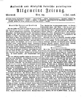 Kaiserlich- und Kurpfalzbairisch privilegirte allgemeine Zeitung (Allgemeine Zeitung) Mittwoch 2. Juli 1806