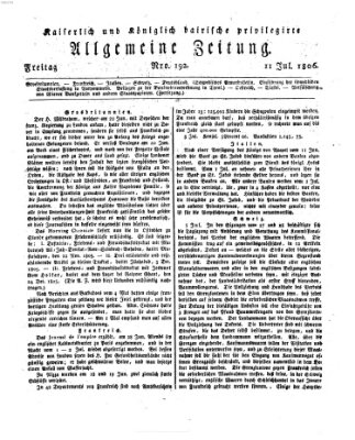 Kaiserlich- und Kurpfalzbairisch privilegirte allgemeine Zeitung (Allgemeine Zeitung) Freitag 11. Juli 1806