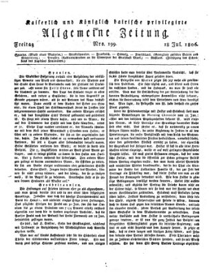 Kaiserlich- und Kurpfalzbairisch privilegirte allgemeine Zeitung (Allgemeine Zeitung) Freitag 18. Juli 1806