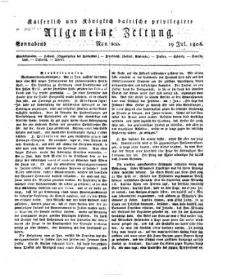 Kaiserlich- und Kurpfalzbairisch privilegirte allgemeine Zeitung (Allgemeine Zeitung) Samstag 19. Juli 1806