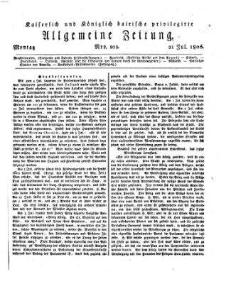 Kaiserlich- und Kurpfalzbairisch privilegirte allgemeine Zeitung (Allgemeine Zeitung) Montag 21. Juli 1806