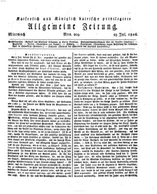 Kaiserlich- und Kurpfalzbairisch privilegirte allgemeine Zeitung (Allgemeine Zeitung) Mittwoch 23. Juli 1806