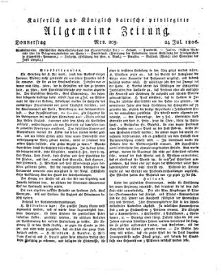Kaiserlich- und Kurpfalzbairisch privilegirte allgemeine Zeitung (Allgemeine Zeitung) Donnerstag 24. Juli 1806