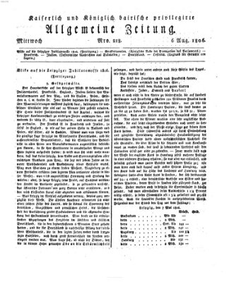 Kaiserlich- und Kurpfalzbairisch privilegirte allgemeine Zeitung (Allgemeine Zeitung) Mittwoch 6. August 1806