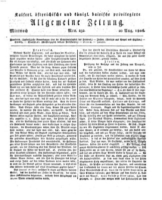 Kaiserlich- und Kurpfalzbairisch privilegirte allgemeine Zeitung (Allgemeine Zeitung) Mittwoch 20. August 1806